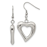 316 Stainless Steel Dangle Earrings with Asymmetrical Open Heart and Drop Charms