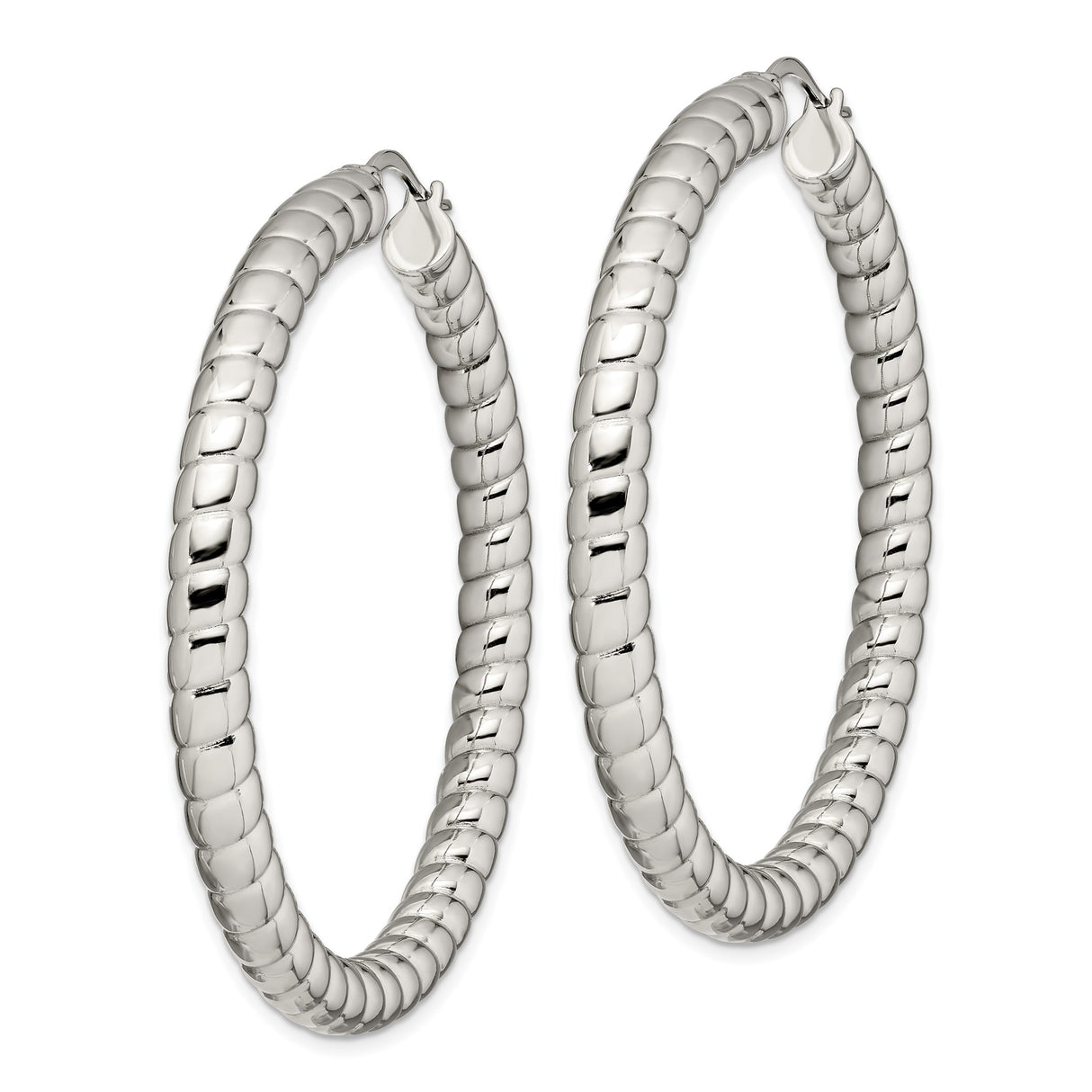 Stainless Steel Hoop Earrings with Polished Ribbed Design, Modern Textured Style for Women