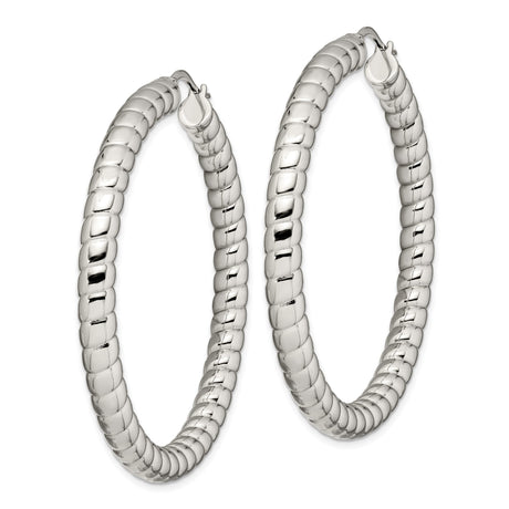 Stainless Steel Hoop Earrings with Polished Ribbed Design, Modern Textured Style for Women