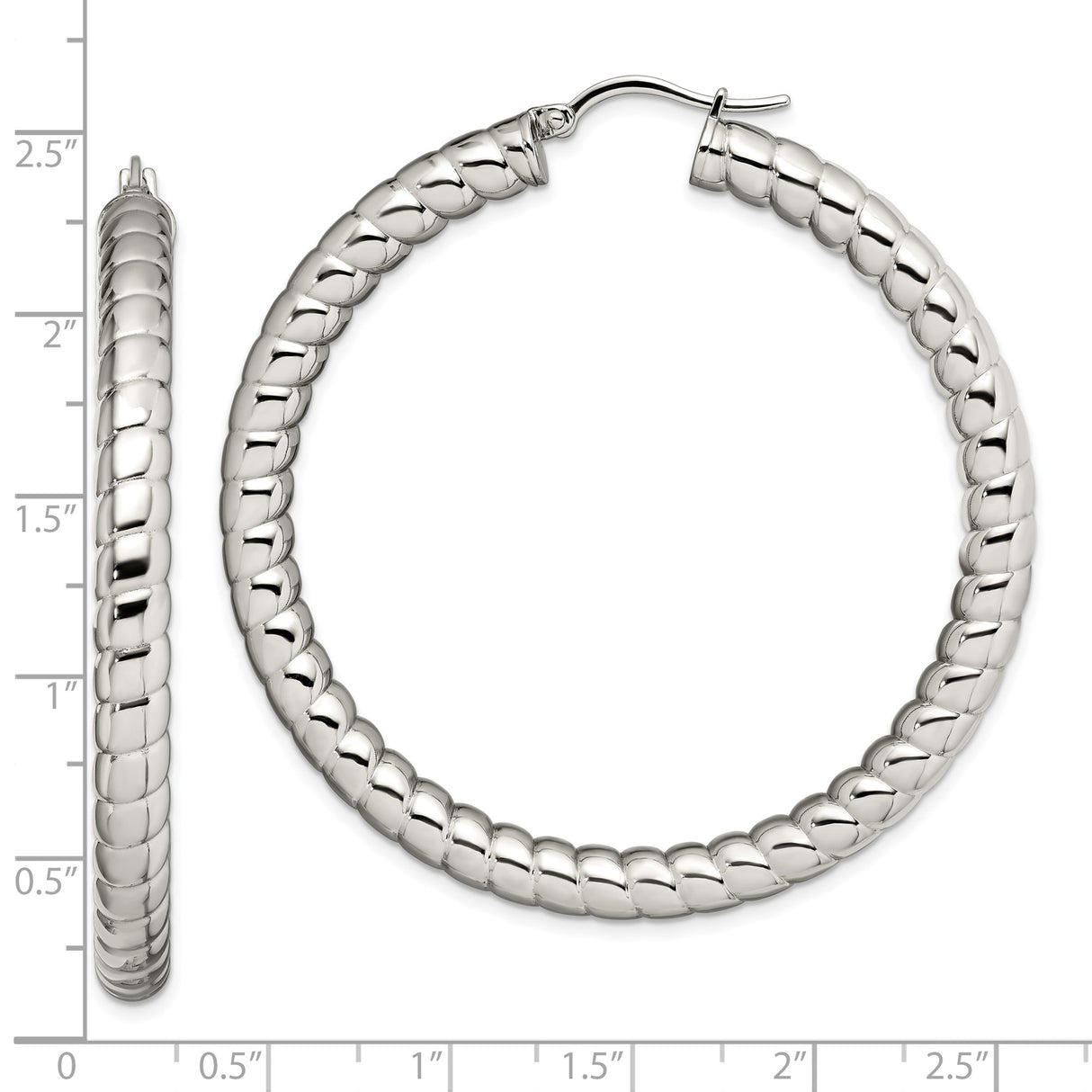 Stainless Steel Hoop Earrings with Polished Ribbed Design, Modern Textured Style for Women