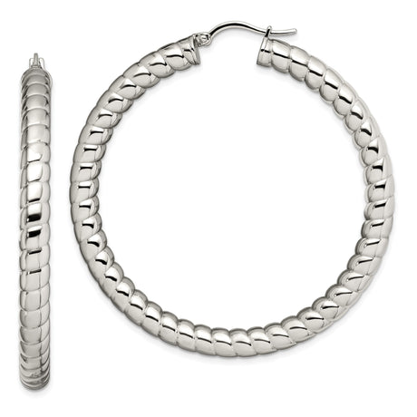 Stainless Steel Hoop Earrings with Polished Ribbed Design, Modern Textured Style for Women