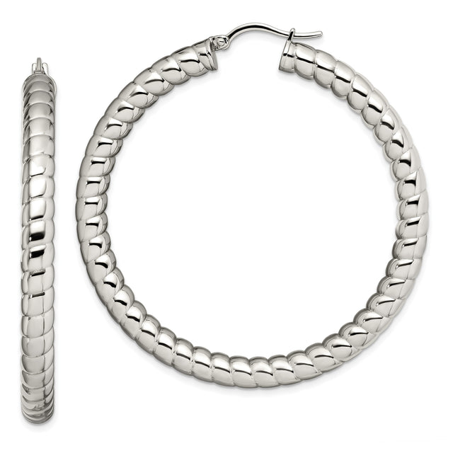 Stainless Steel Hoop Earrings with Polished Ribbed Design, Modern Textured Style for Women