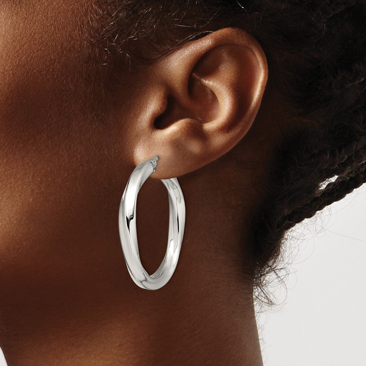 Stainless Steel Twisted Hoop Earrings, Lightweight Curved Design, High Polish Finish for Women