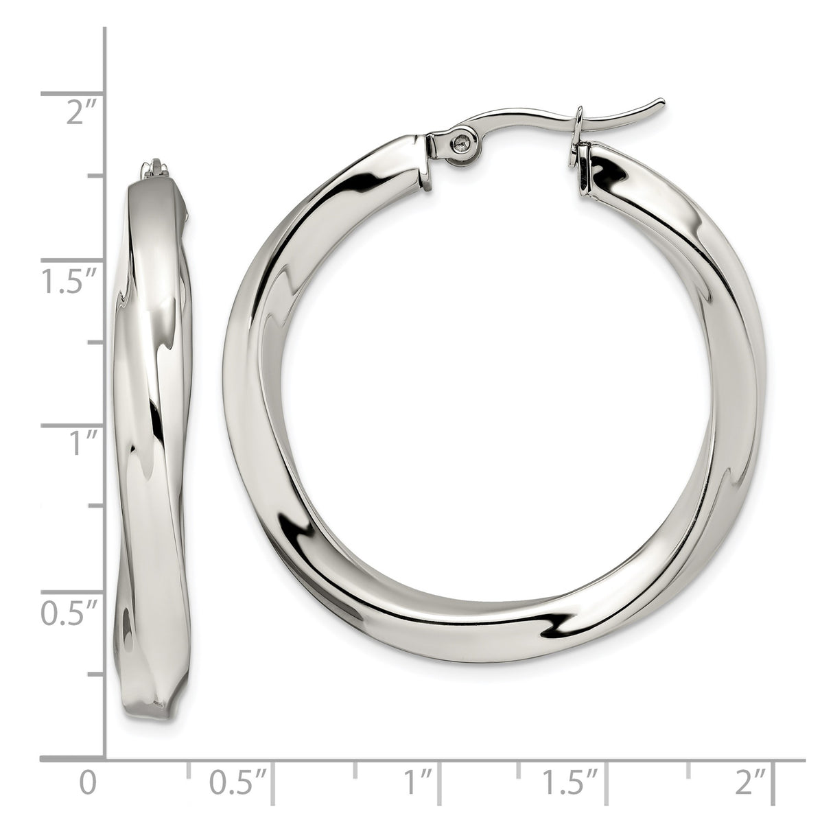 Stainless Steel Twisted Hoop Earrings, Lightweight Curved Design, High Polish Finish for Women