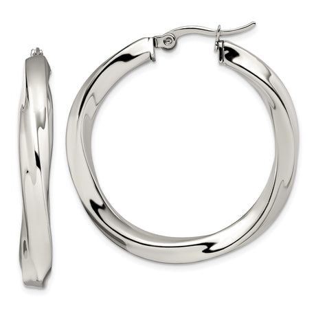 Stainless Steel Twisted Hoop Earrings, Lightweight Curved Design, High Polish Finish for Women