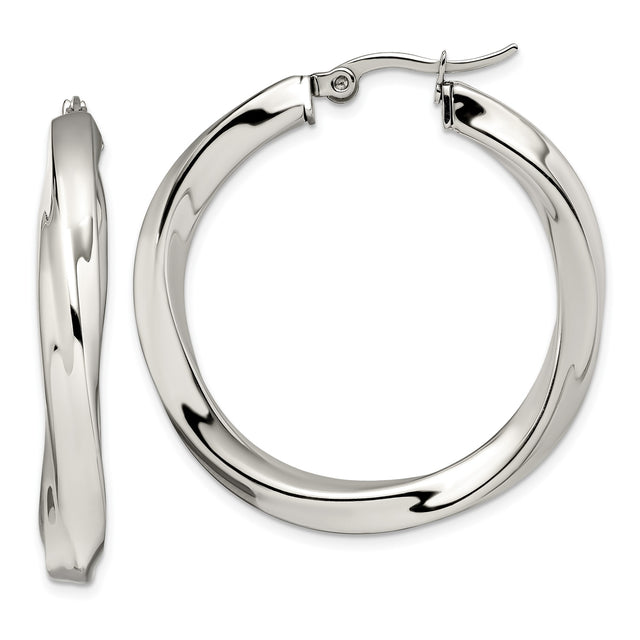 Stainless Steel Twisted Hoop Earrings, Lightweight Curved Design, High Polish Finish for Women