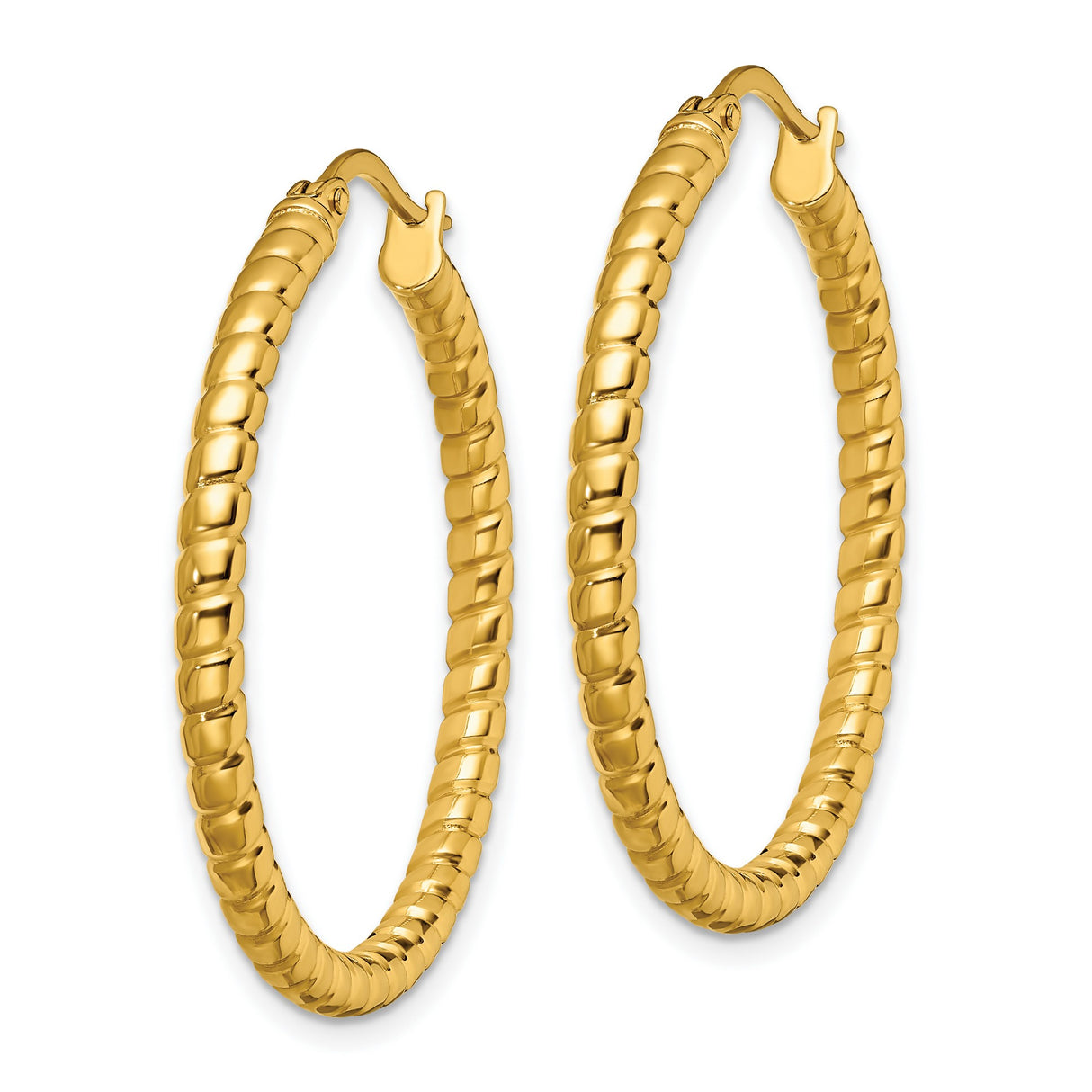 Stainless Steel Hoop Earrings, Twisted Rope Design with Yellow Tone Finish