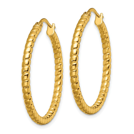 Stainless Steel Hoop Earrings, Twisted Rope Design with Yellow Tone Finish