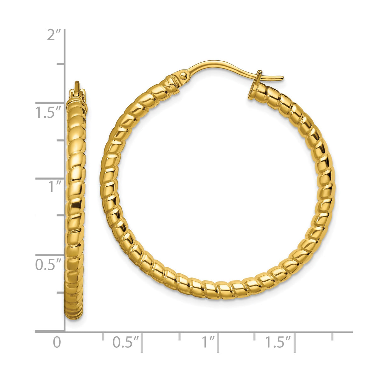Stainless Steel Hoop Earrings, Twisted Rope Design with Yellow Tone Finish