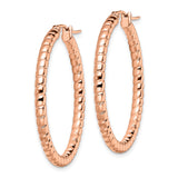 Stainless Steel Hoop Earrings, Rose Gold Tone Twisted Ribbed, Lightweight Modern Style