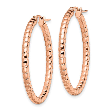 Stainless Steel Hoop Earrings, Rose Gold Tone Twisted Ribbed, Lightweight Modern Style