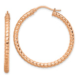 Stainless Steel Hoop Earrings, Rose Gold Tone Twisted Ribbed, Lightweight Modern Style