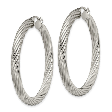Stainless Steel Twisted Hoop Earrings, Large Rope Design with Polished Finish
