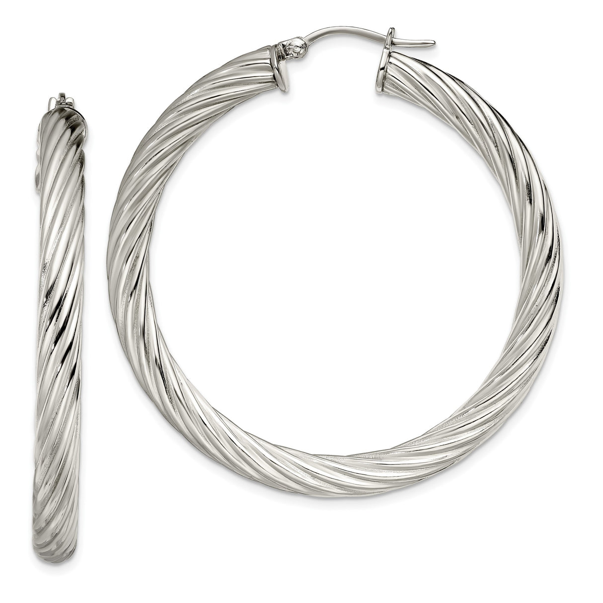 Stainless Steel Twisted Hoop Earrings, Large Rope Design with Polished Finish