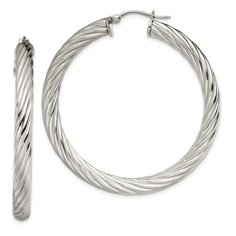 Stainless Steel Twisted Hoop Earrings, Large Rope Design with Polished Finish