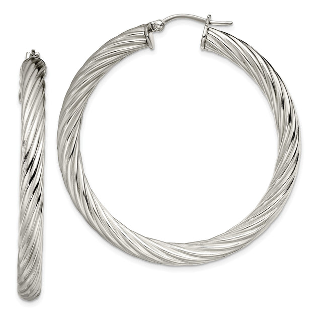 Stainless Steel Twisted Hoop Earrings, Large Rope Design with Polished Finish