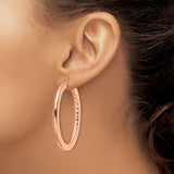 Stainless Steel Hoop Earrings, Large Oval Rose Gold Tone with Hammered Texture for Women