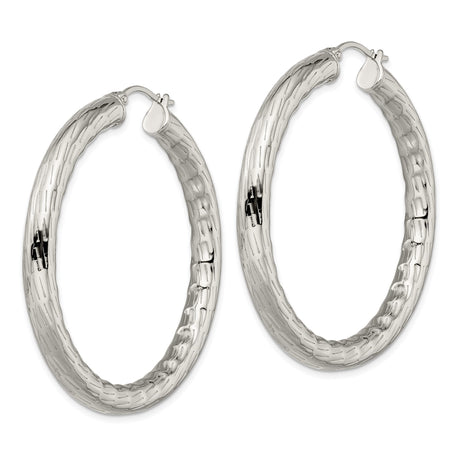 Stainless Steel Hoop Earrings with Etched Circular Design, Hypoallergenic Lightweight Style