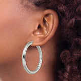 Stainless Steel Hoop Earrings with Etched Circular Design, Hypoallergenic Lightweight Style