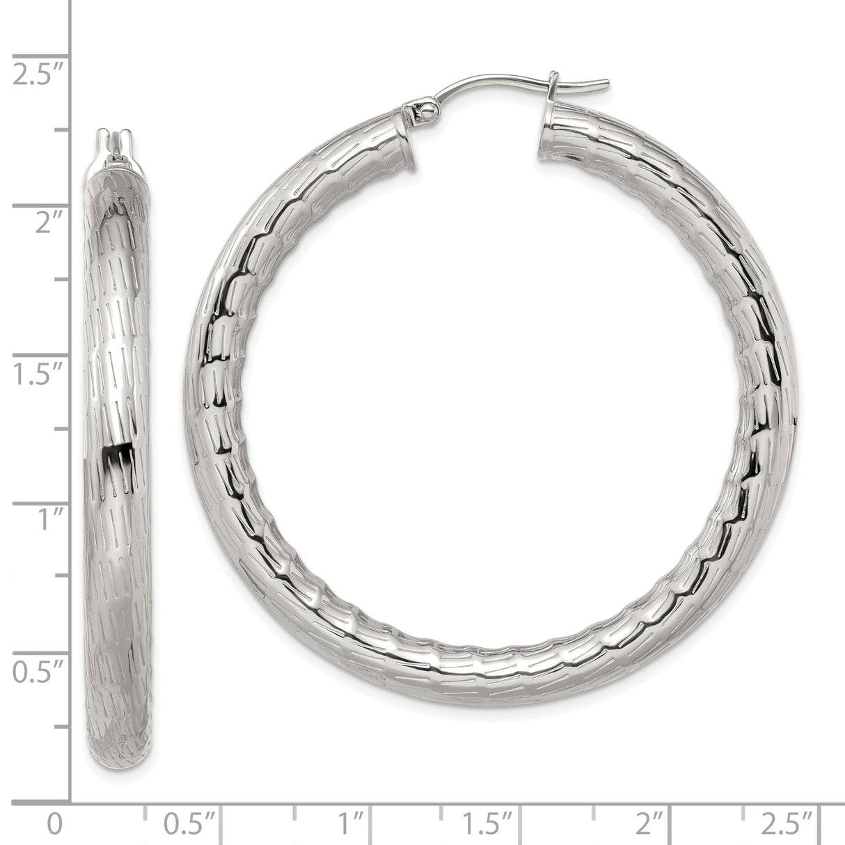Stainless Steel Hoop Earrings with Etched Circular Design, Hypoallergenic Lightweight Style