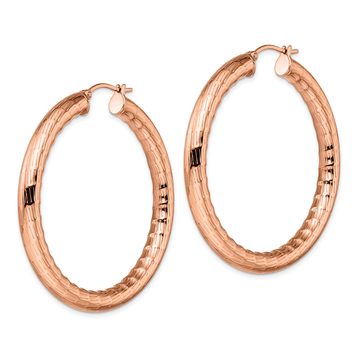 Stainless Steel Hoop Earrings with Rose Gold Bamboo Texture and Polished Finish