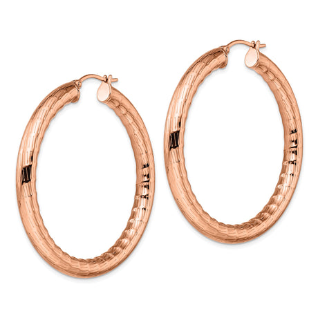 Stainless Steel Hoop Earrings with Rose Gold Bamboo Texture and Polished Finish