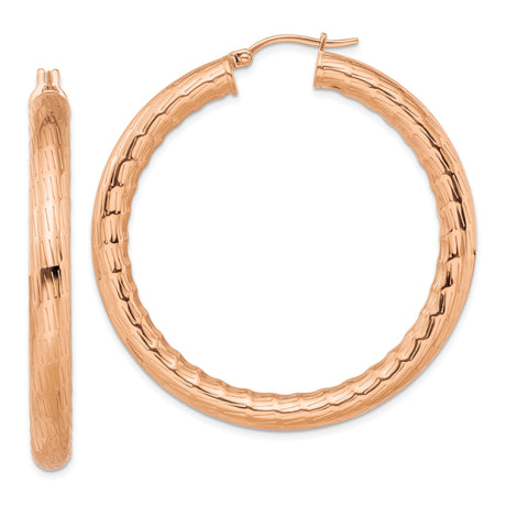 Stainless Steel Hoop Earrings with Rose Gold Bamboo Texture and Polished Finish