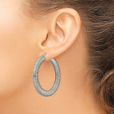 Stainless Steel Hoop Earrings, Ribbed High-Polish Textured Design, Large Round Statement Style