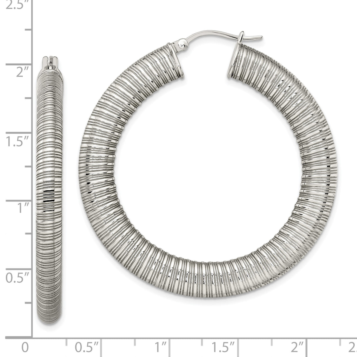 Stainless Steel Hoop Earrings, Ribbed High-Polish Textured Design, Large Round Statement Style