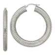 Stainless Steel Hoop Earrings, Ribbed High-Polish Textured Design, Large Round Statement Style