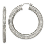 Stainless Steel Hoop Earrings, Ribbed High-Polish Textured Design, Large Round Statement Style