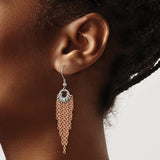Stainless Steel Dangle Earrings with Rose Gold Tone Tassel Chains and Silver Tone Accents