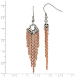 Stainless Steel Dangle Earrings with Rose Gold Tone Tassel Chains and Silver Tone Accents