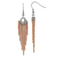 Stainless Steel Dangle Earrings with Rose Gold Tone Tassel Chains and Silver Tone Accents
