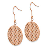 Stainless Steel Dangle Earrings with Rose Gold Round Lattice Cutout Disc Design