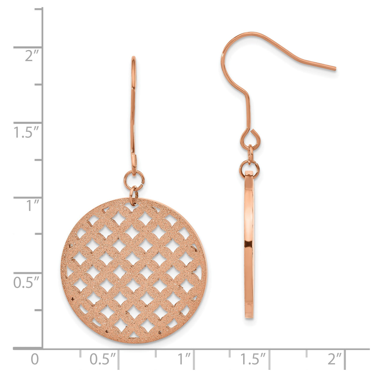 Stainless Steel Dangle Earrings with Rose Gold Round Lattice Cutout Disc Design