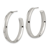 Stainless Steel Hoop Earrings, Polished Finish with Textured Stripe, Minimalist Lightweight Design