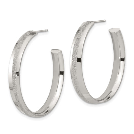 Stainless Steel Hoop Earrings, Polished Finish with Textured Stripe, Minimalist Lightweight Design