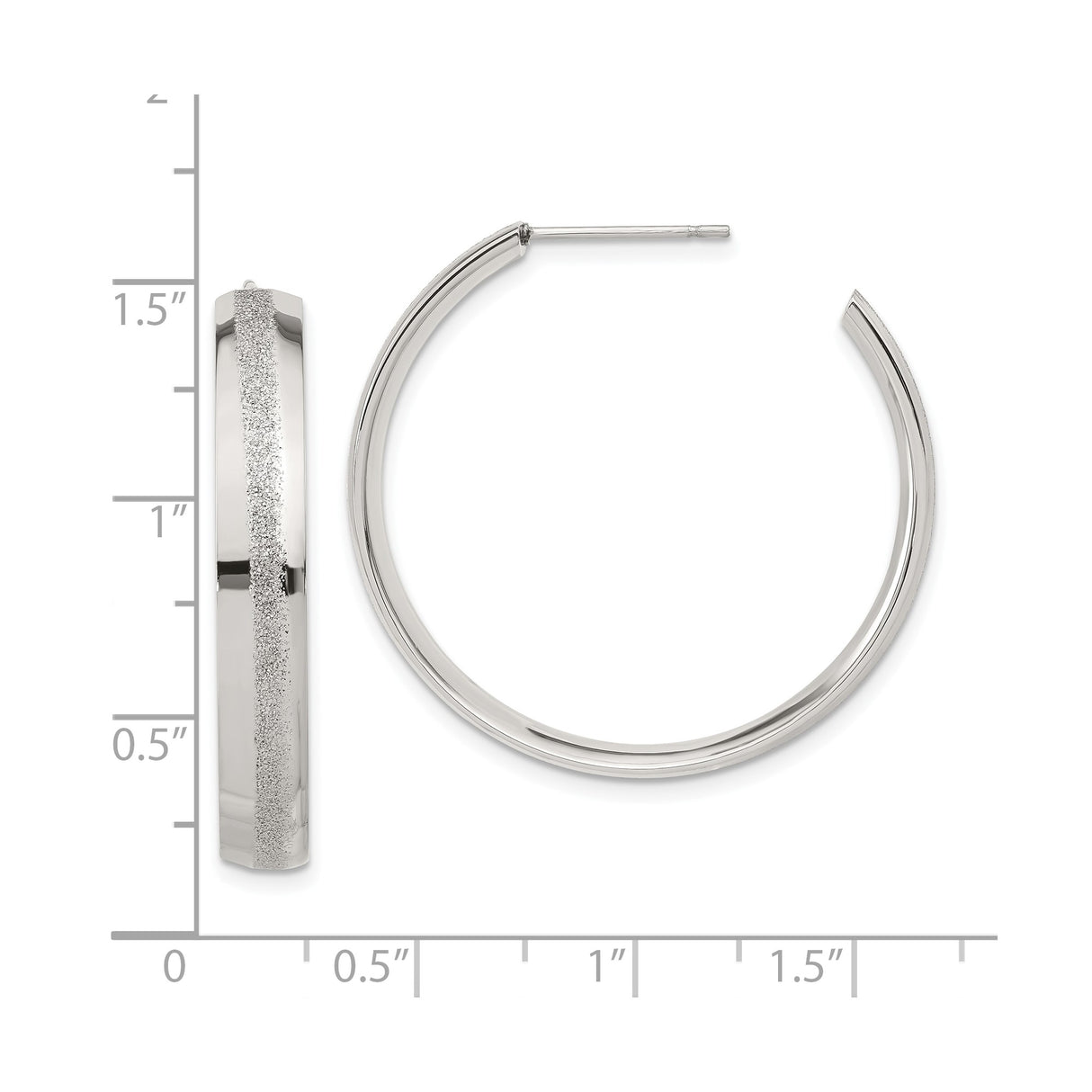 Stainless Steel Hoop Earrings, Polished Finish with Textured Stripe, Minimalist Lightweight Design