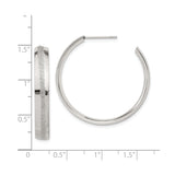 Stainless Steel Hoop Earrings, Polished Finish with Textured Stripe, Minimalist Lightweight Design