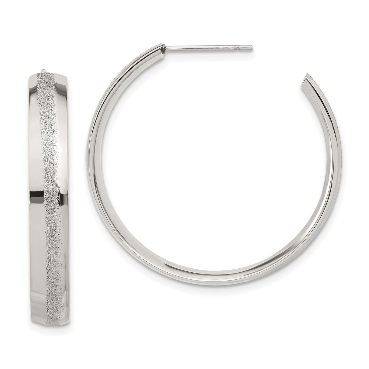 Stainless Steel Hoop Earrings, Polished Finish with Textured Stripe, Minimalist Lightweight Design