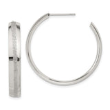 Stainless Steel Hoop Earrings, Polished Finish with Textured Stripe, Minimalist Lightweight Design