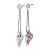 Stainless Steel Heart Dangle Earrings with Pink Crystals, Asymmetrical Drop Design for Women