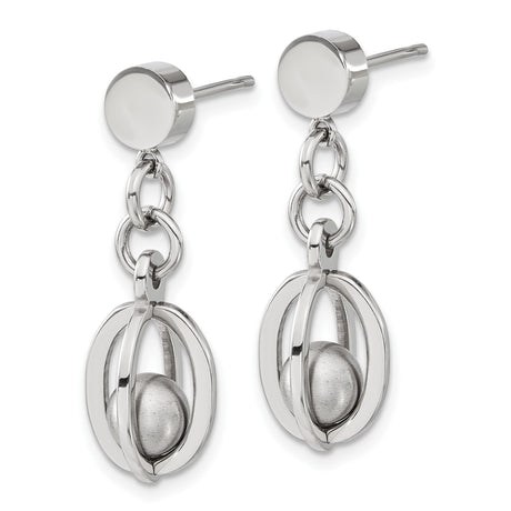 Stainless Steel Dangle Earrings with Open Oval Orbital Design, Polished Geometric Style