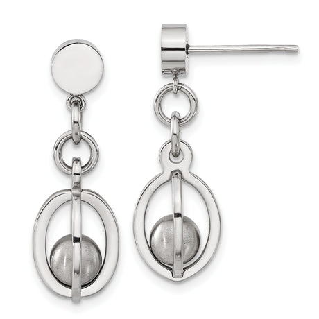 Stainless Steel Dangle Earrings with Open Oval Orbital Design, Polished Geometric Style