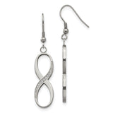 Stainless Steel Dangle Earrings with Cubic Zirconia, Infinity Symbol Drop Design