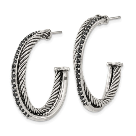 316 Stainless Steel Hoop Earrings with Cubic Zirconia, Twisted Rope Texture, Gothic Style