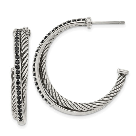 316 Stainless Steel Hoop Earrings with Cubic Zirconia, Twisted Rope Texture, Gothic Style