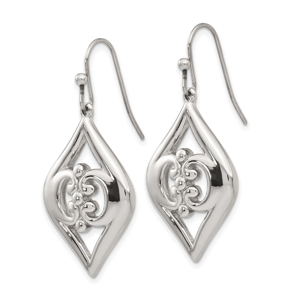 Stainless Steel Dangle Earrings with Marquise Shape and Tribal Swirl Design