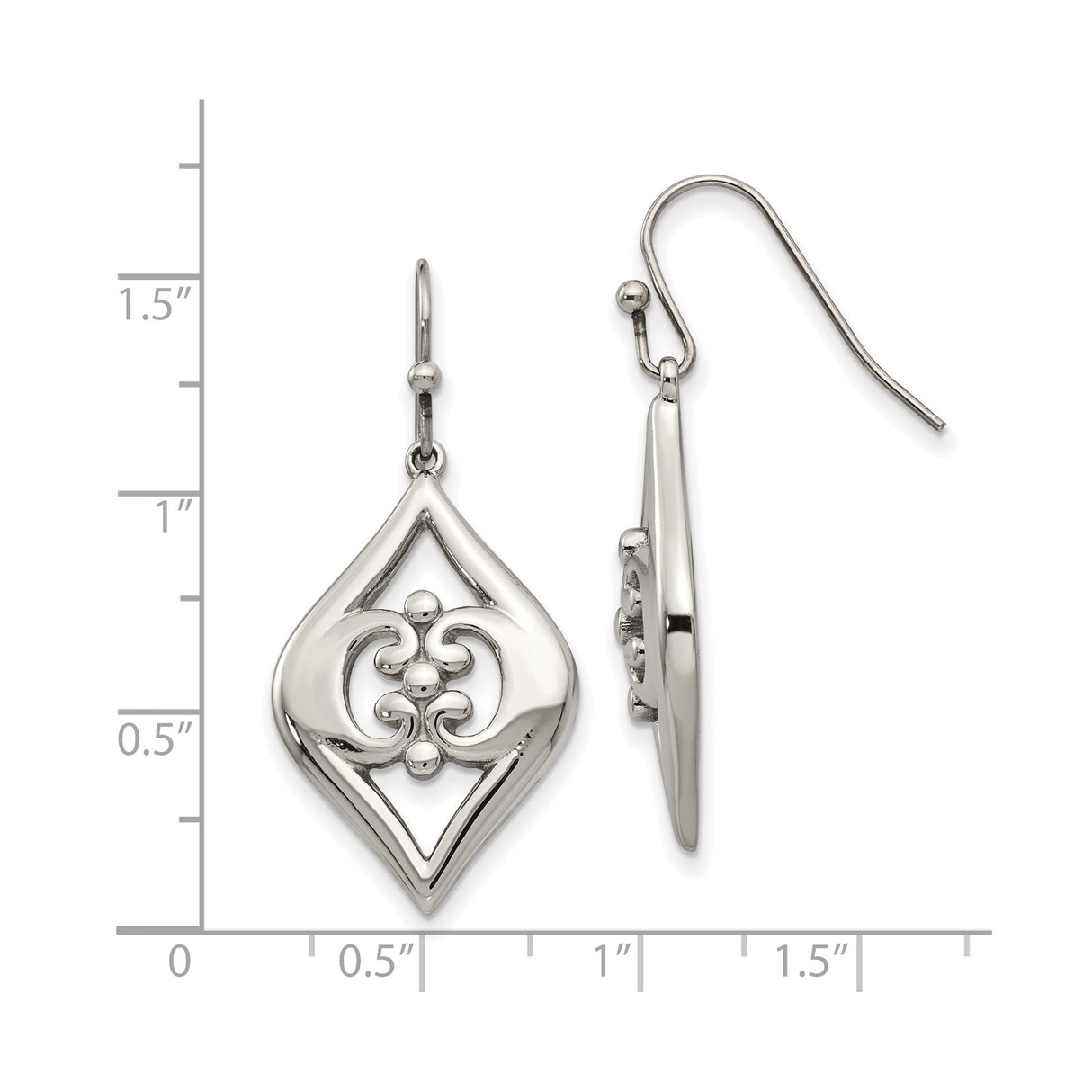 Stainless Steel Dangle Earrings with Marquise Shape and Tribal Swirl Design